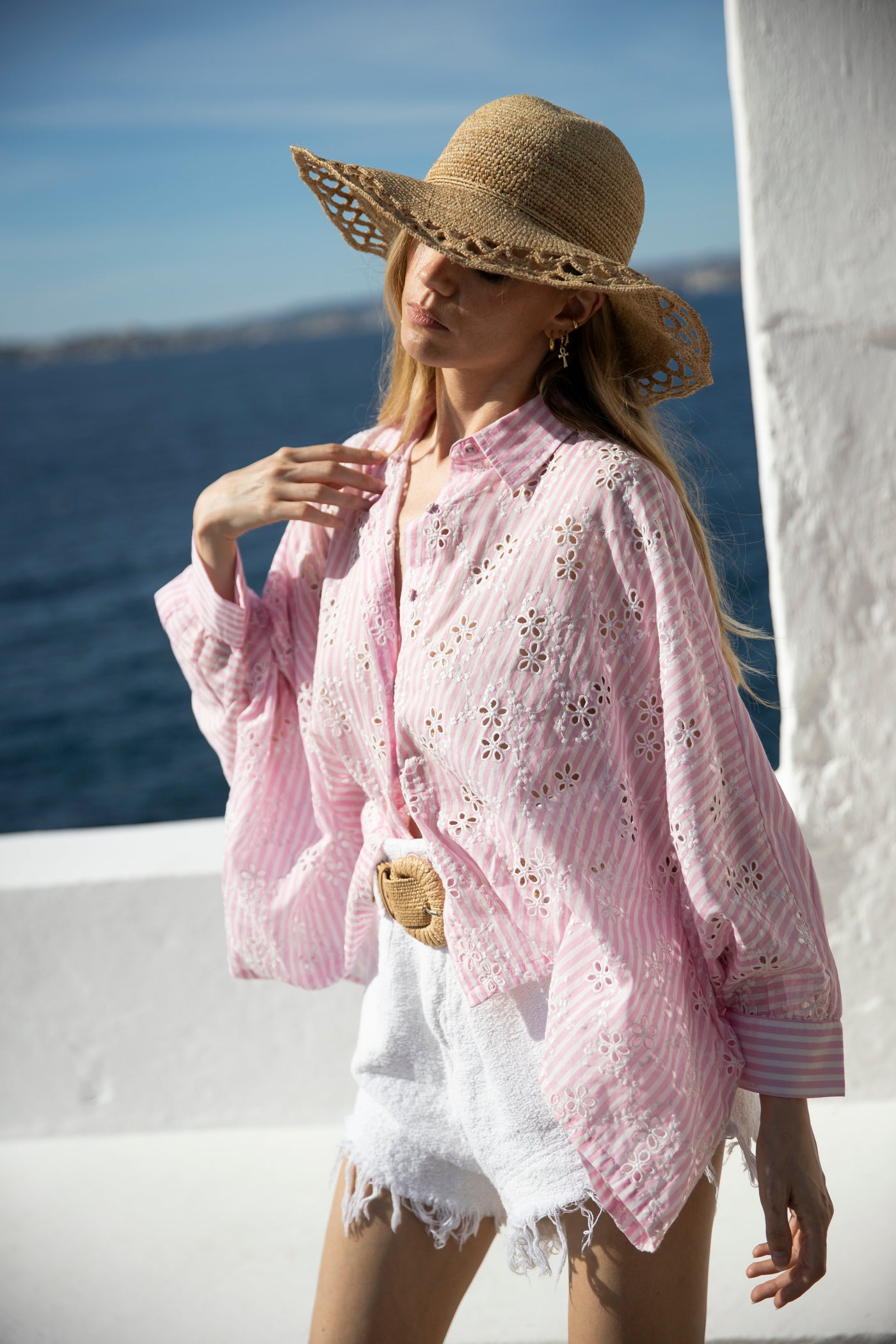 Lorella Cotton Embroidered Shirt Pink