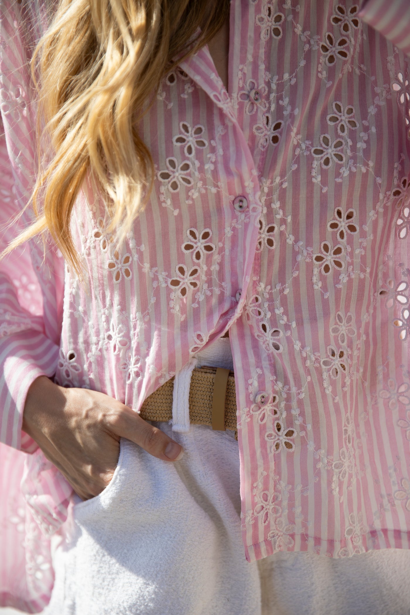 Lorella Cotton Embroidered Shirt Pink