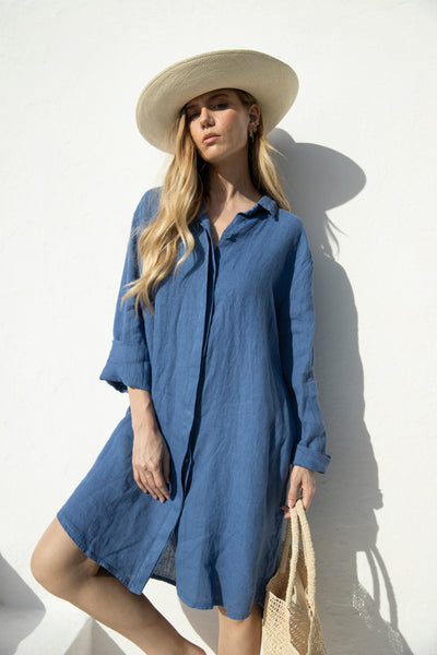Robe en Lin Adela Bleu