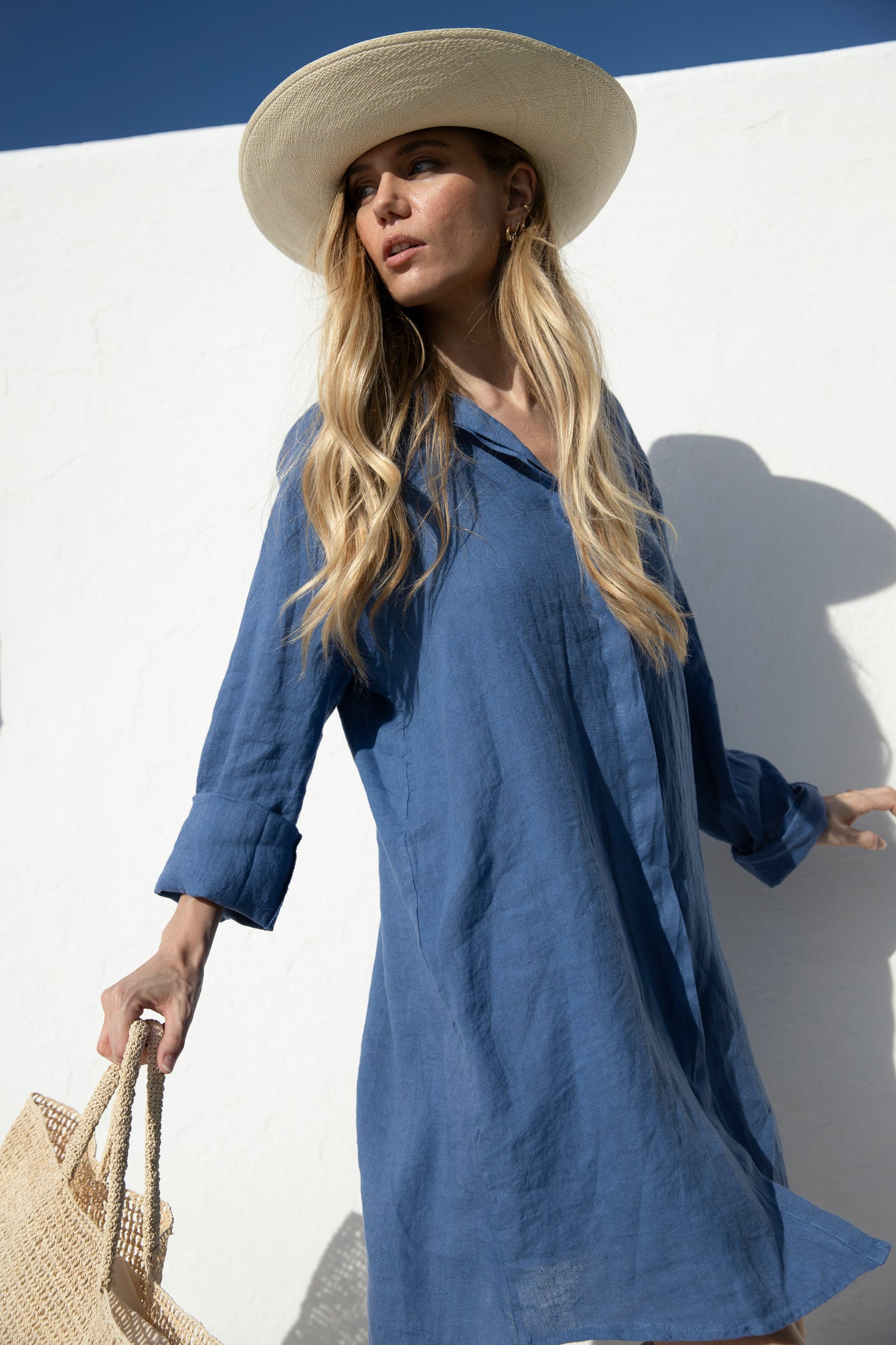 Adela Linen Dress Blue