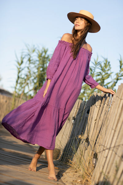 Noelie Linen Dress Purple