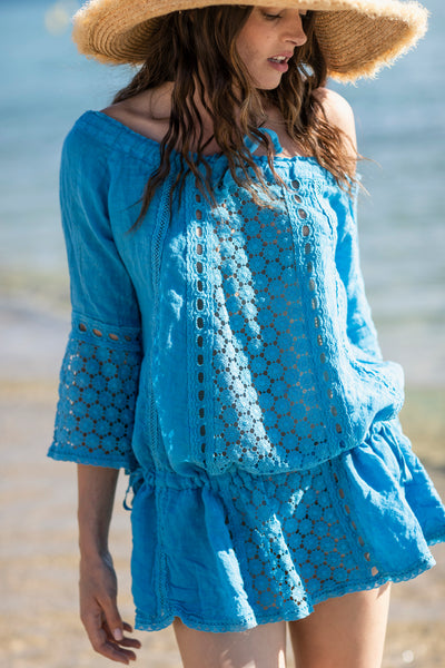 Antalia Linen Dress Turquoise