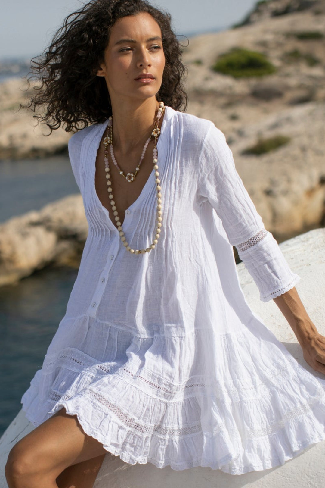 Bella Ciao Linen Dress White / XS
