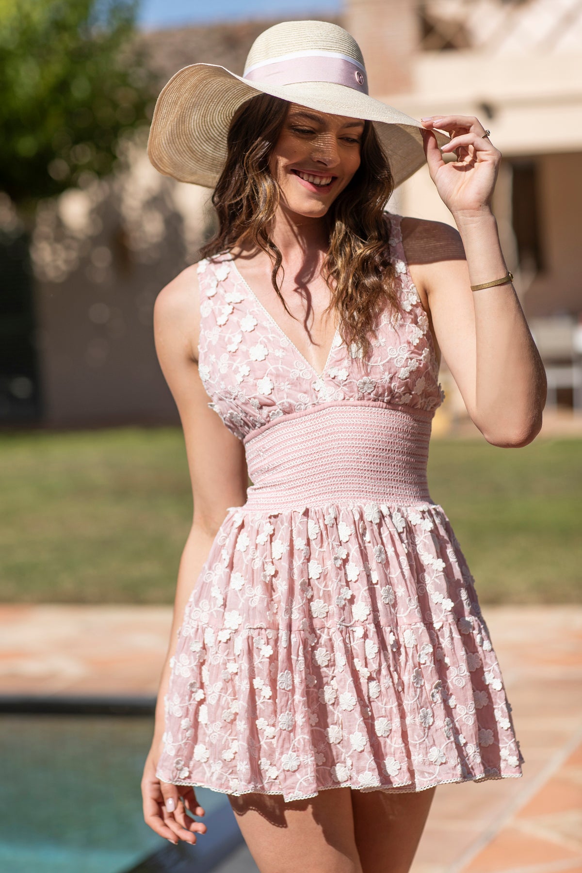 Lily Embroidered Dress Old Pink