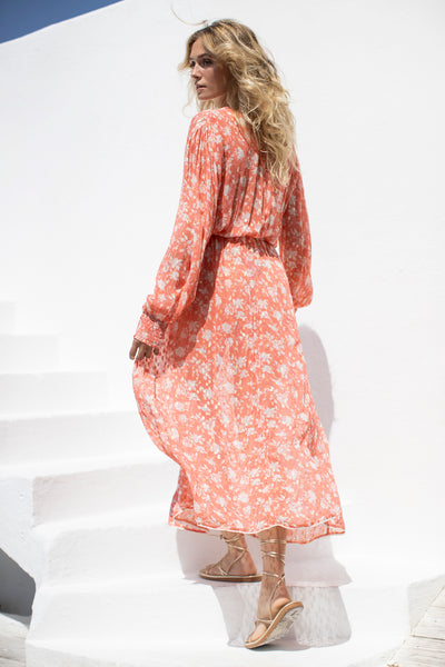 Cabana Flower Kimono Dress Coral