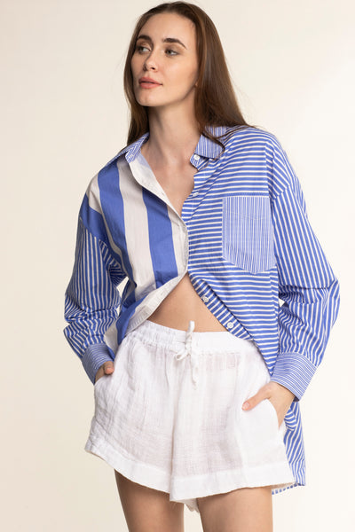 Chemise Albatros Rayée Coton Lavande
