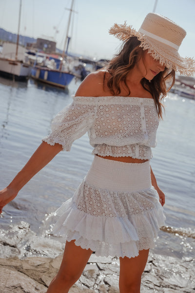 Natalia Flower Embroidered Skirt Azur
