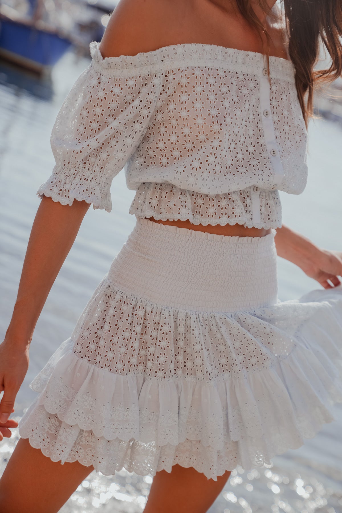 Natalia Flower Embroidered Skirt Azur