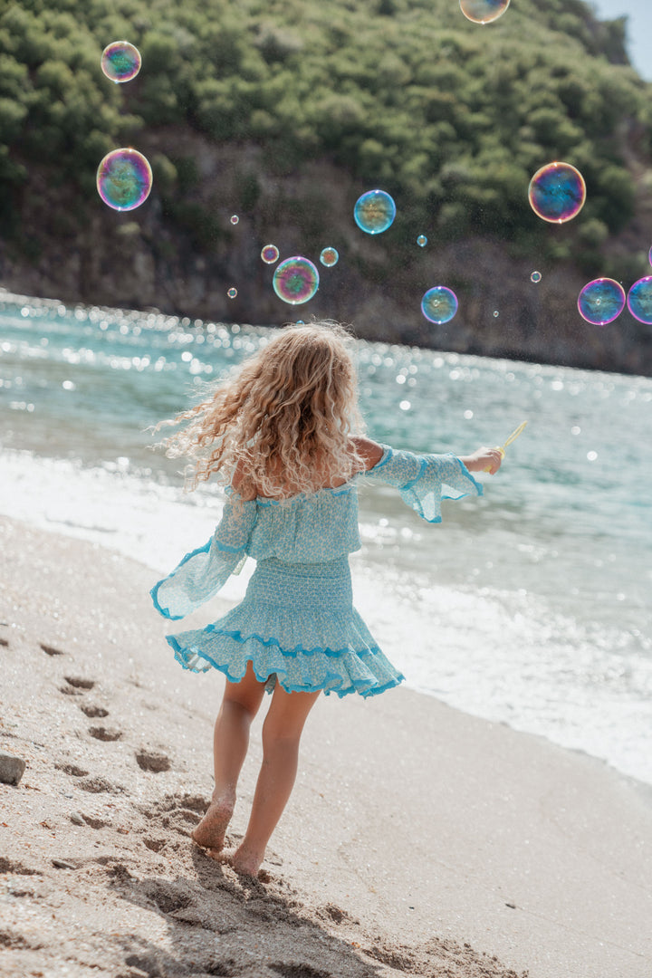 Cecilia Kids Flower Dress Turquoise Turquoise / 4/6