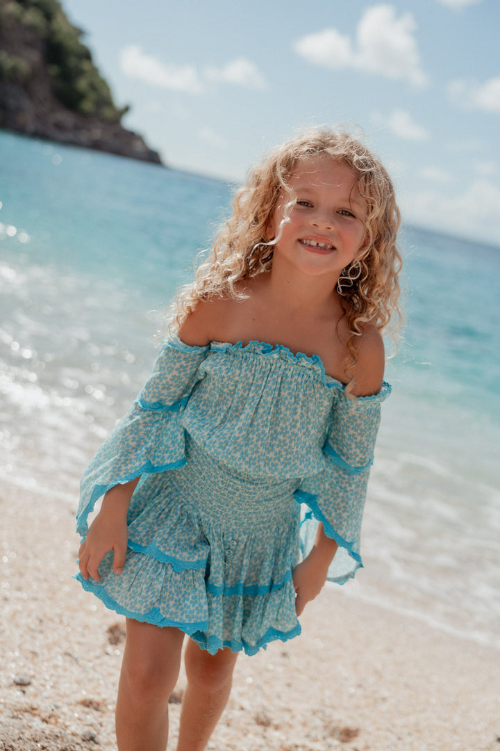 Cecilia Kids Flower Dress Turquoise Turquoise / 4/6 Cecilia Kids Flower Dress Turquoise Turquoise / 4/6