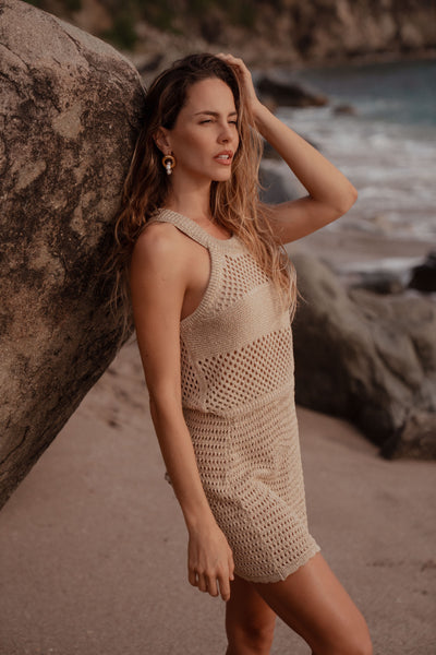 Luca Crochet Lurex Tank Top Gold