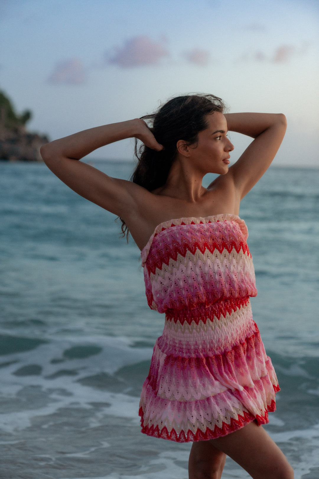 strapless open back dress Malibu Knit Dress Red