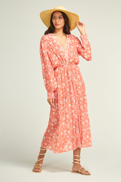 Cabana Flower Kimono Dress Coral