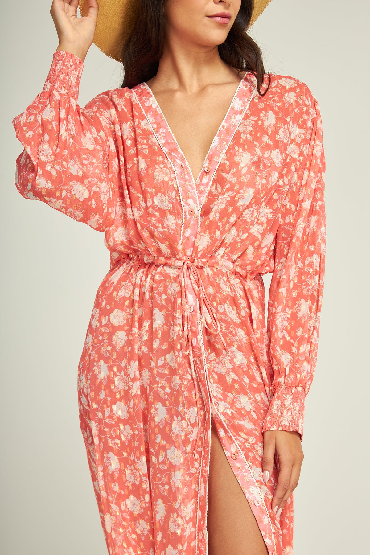 Cabana Flower Kimono Dress Coral