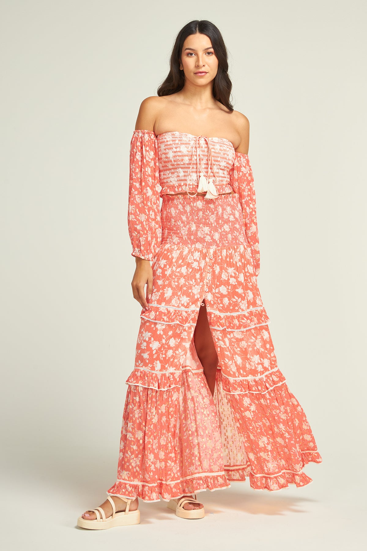 Antonella Flower Skirt Coral