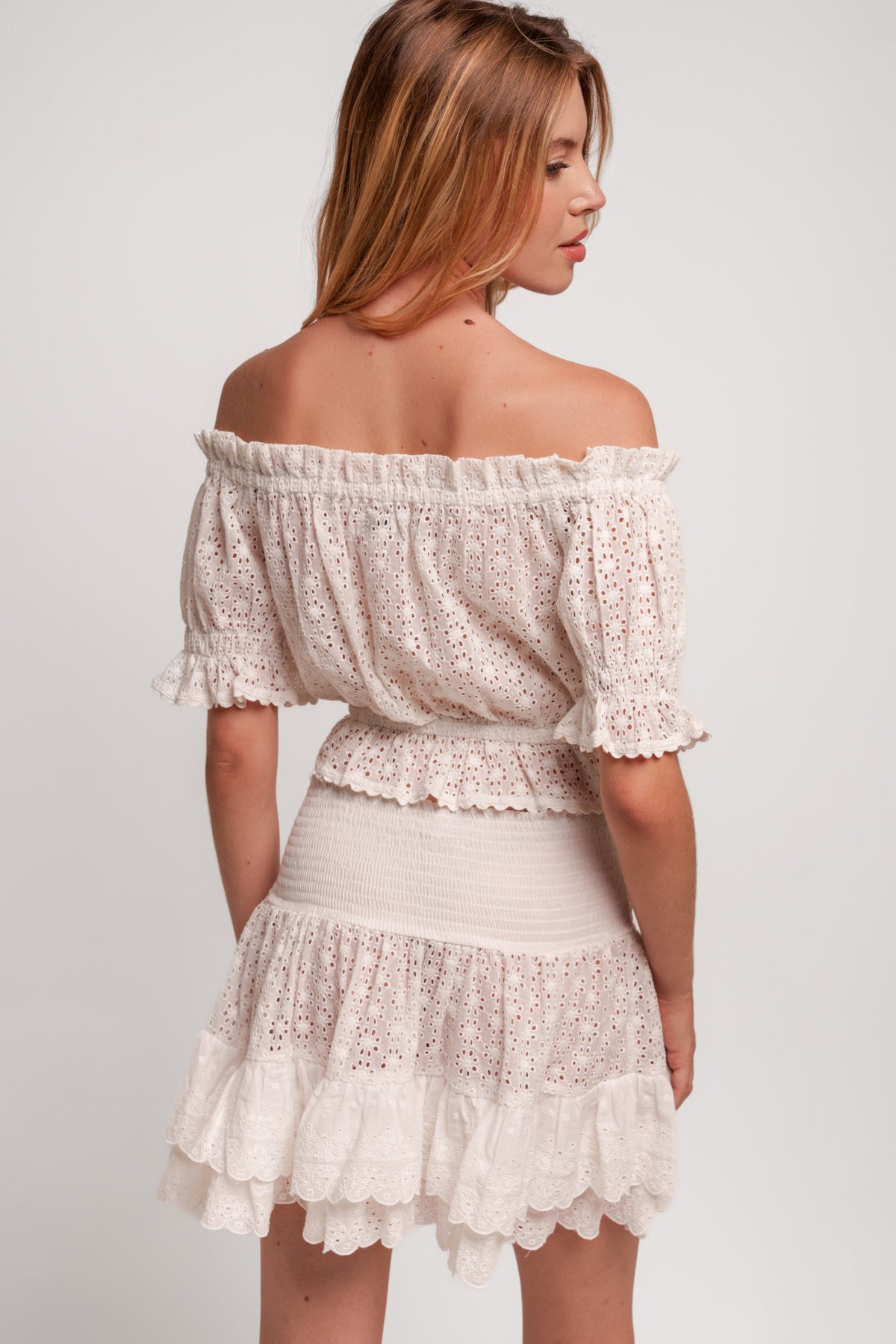 Ashley Flower Embroidered Top White