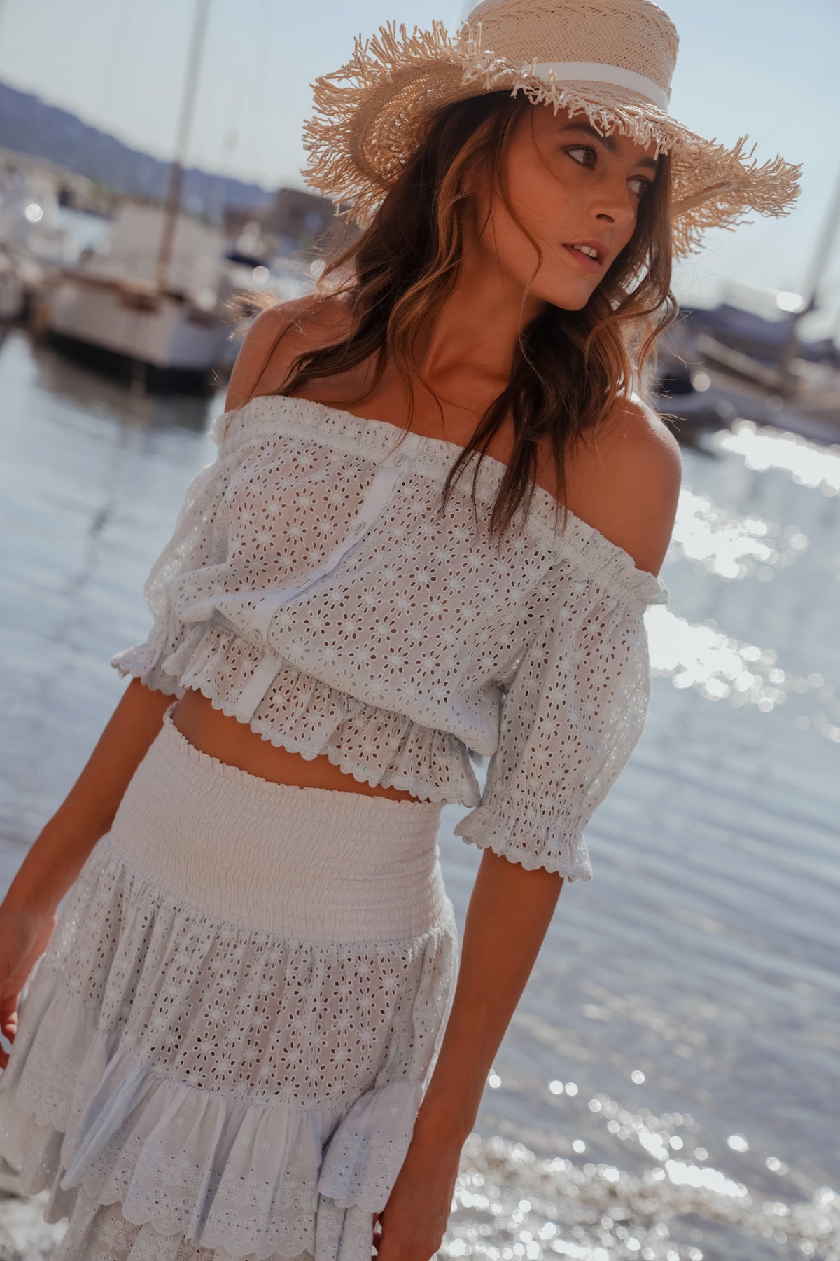 Ashley Flower Embroidered Top Azur