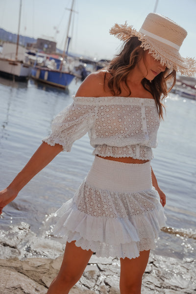 Ashley Flower Embroidered Top Azur