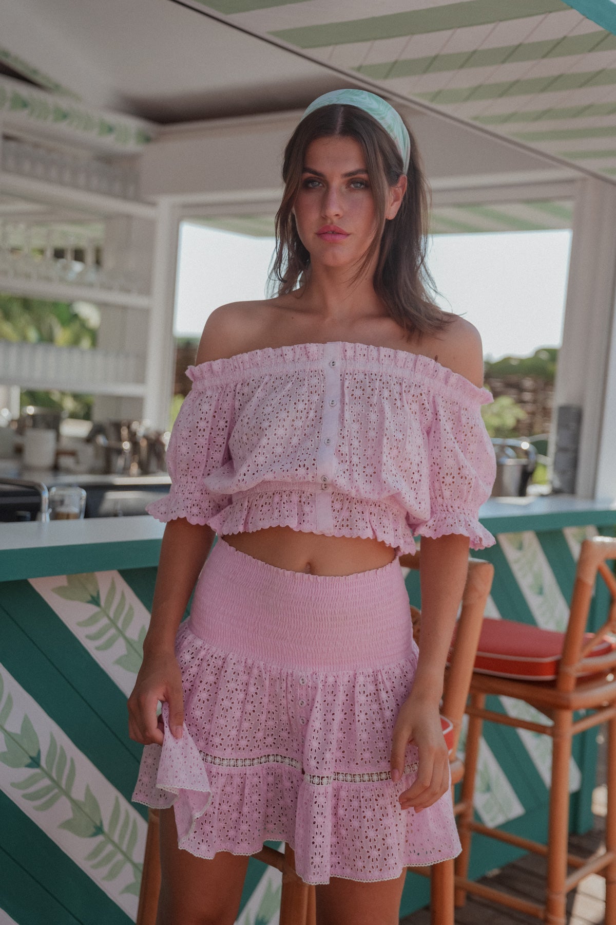 Ashley Flower Embroidered Top Pink